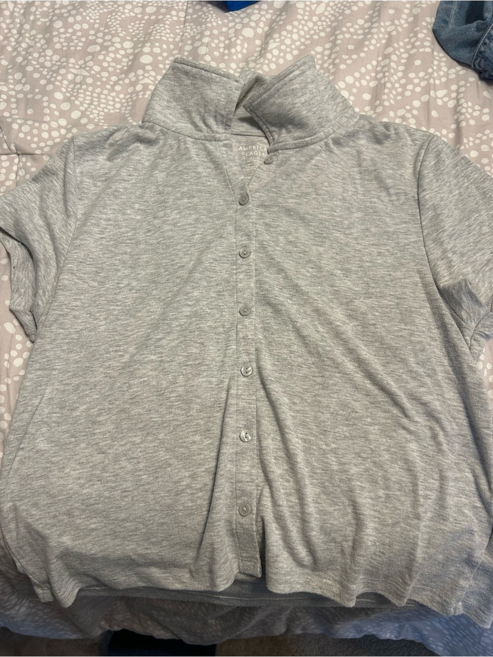 American Eagle Outfitters Women’s Grey Button-Front Short Sleeve Top